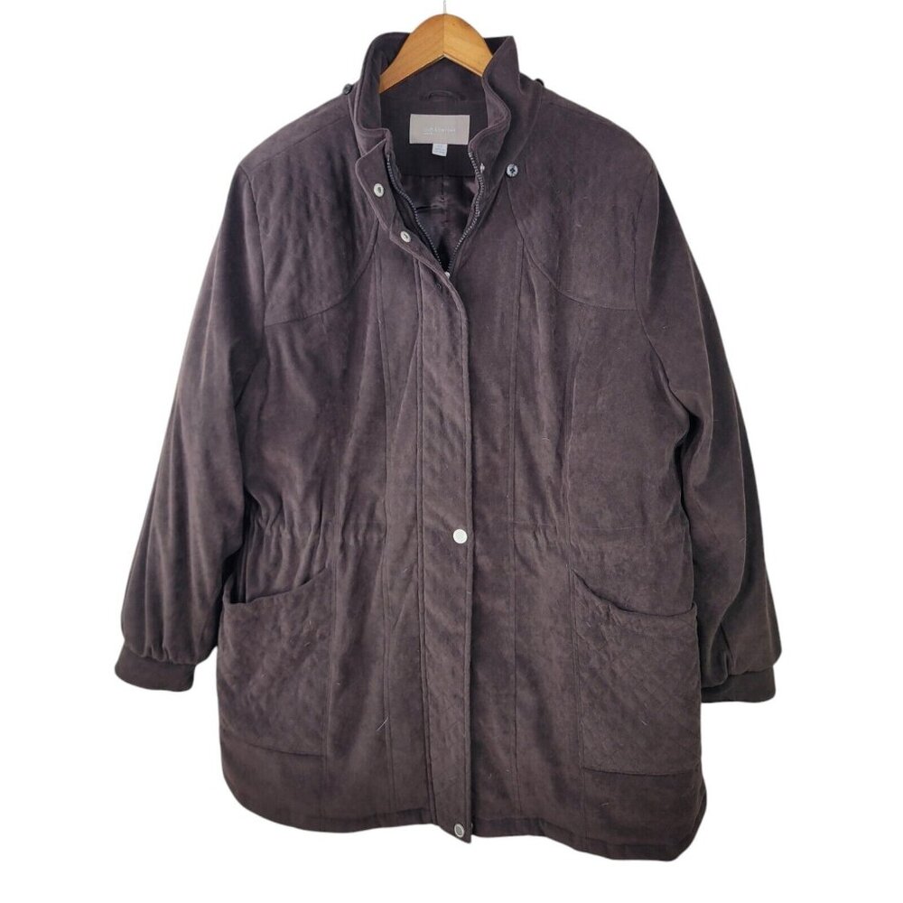 Croft Barrow Coat Plus Size 2X 18/20 Full Zip Up Ultrasuede Brown Warm Winter